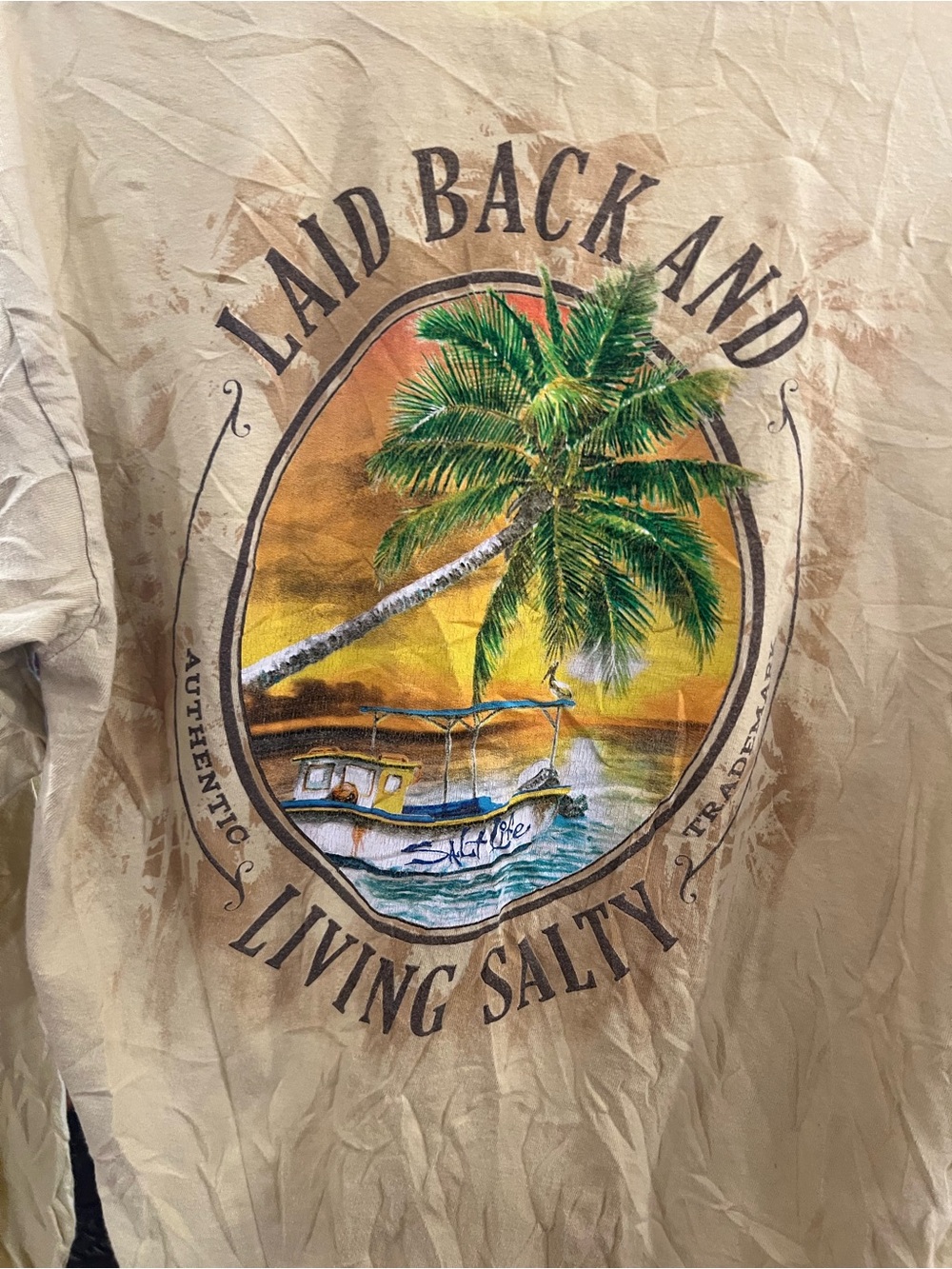 Salt Life Beige Long Sleeve Tee with Multicolor Tropical Graphic